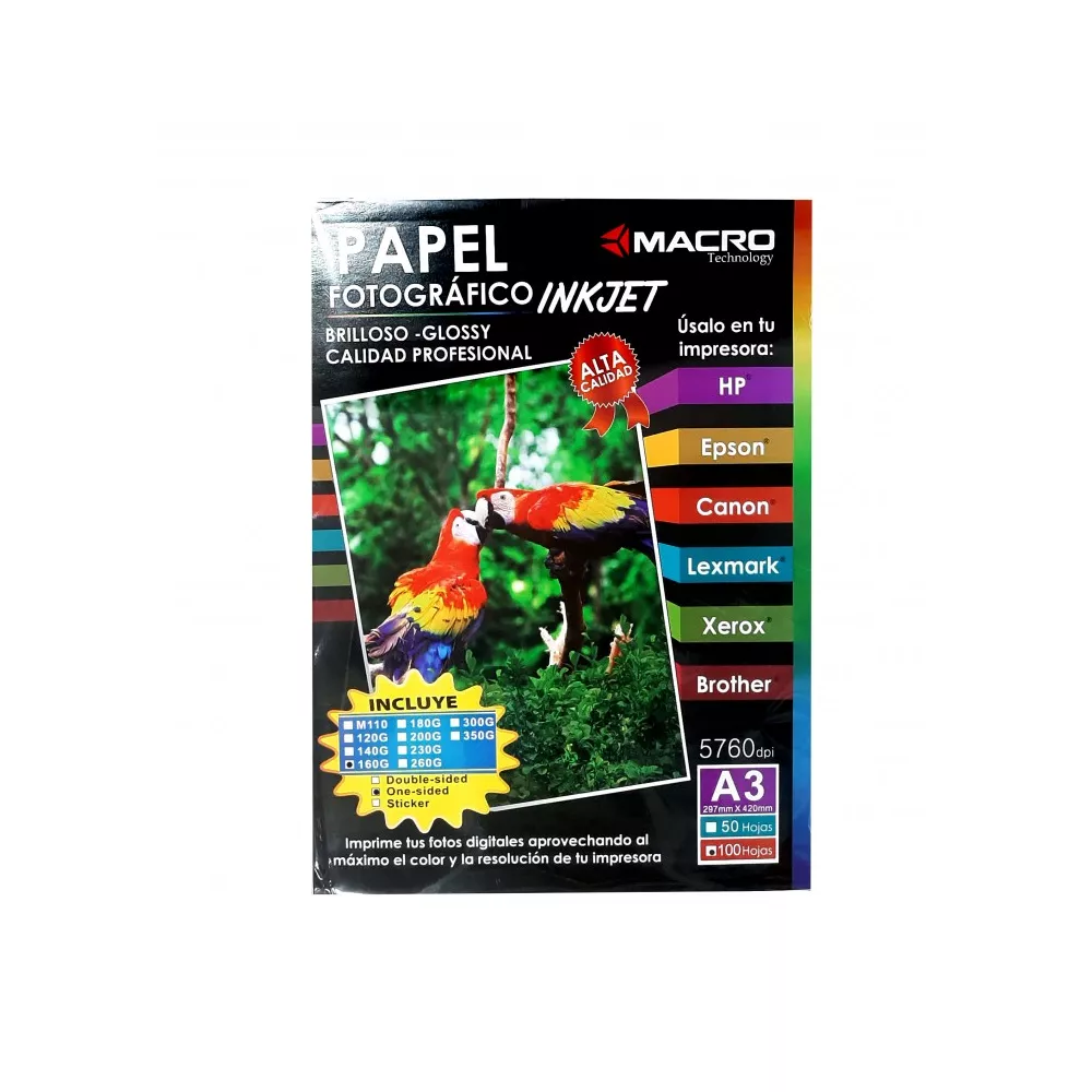 RAME PAPIER PHOTO 160GR 50P A3 GLOSSY